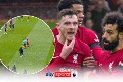 裁判肘擊利物浦球員羅伯遜 後者抗議反而領到黃牌一張