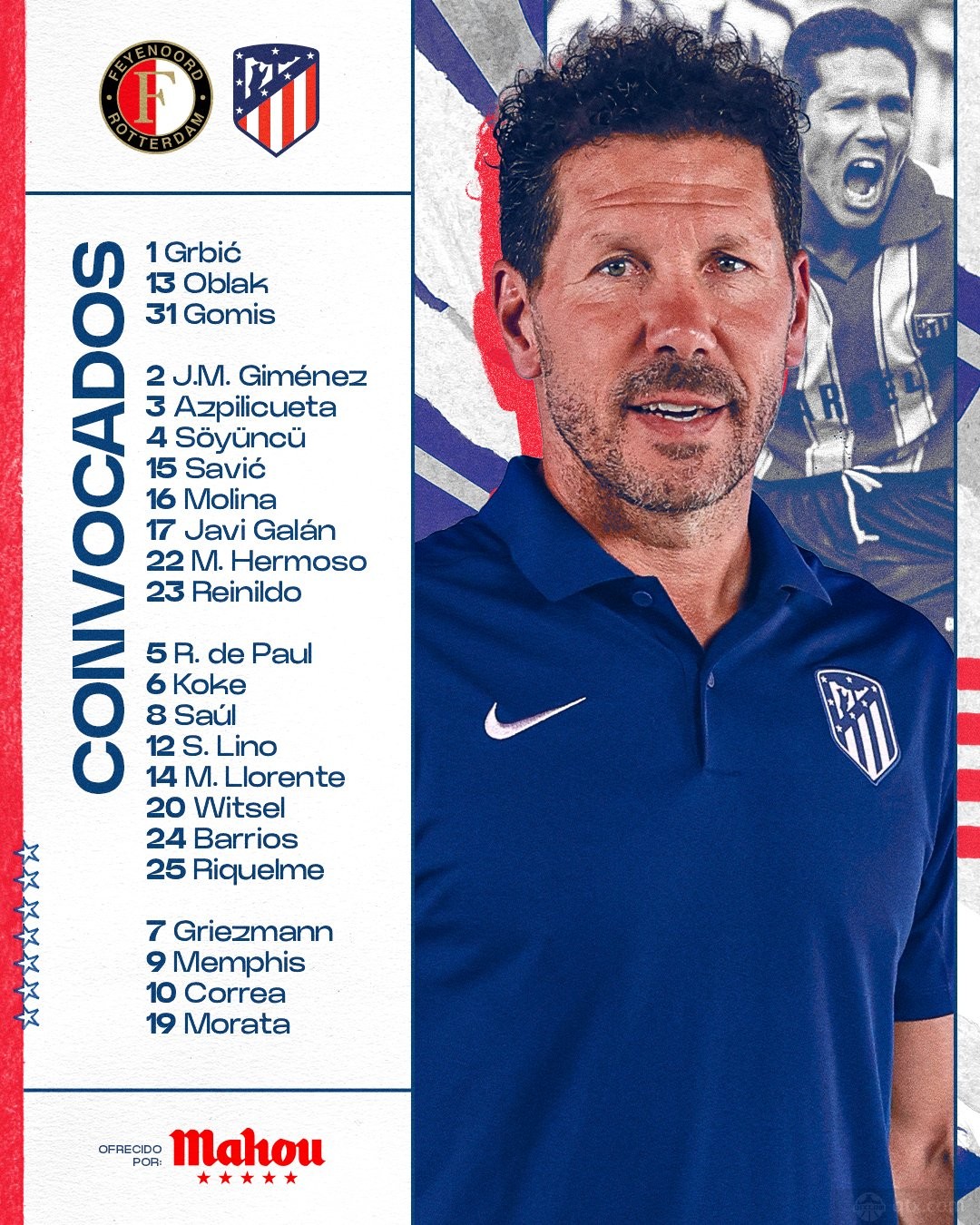 馬競歐冠對陣費耶諾德大名單