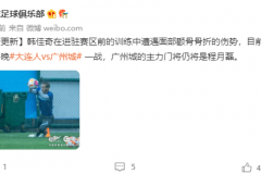 廣州城韓佳奇最新傷情 麵部骨折已恢複訓練